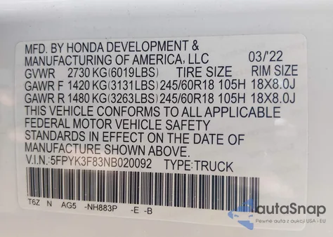 2022 Honda Ridgeline Black Edition из США, поврежденный, VIN 5FPYK3F83NB020092